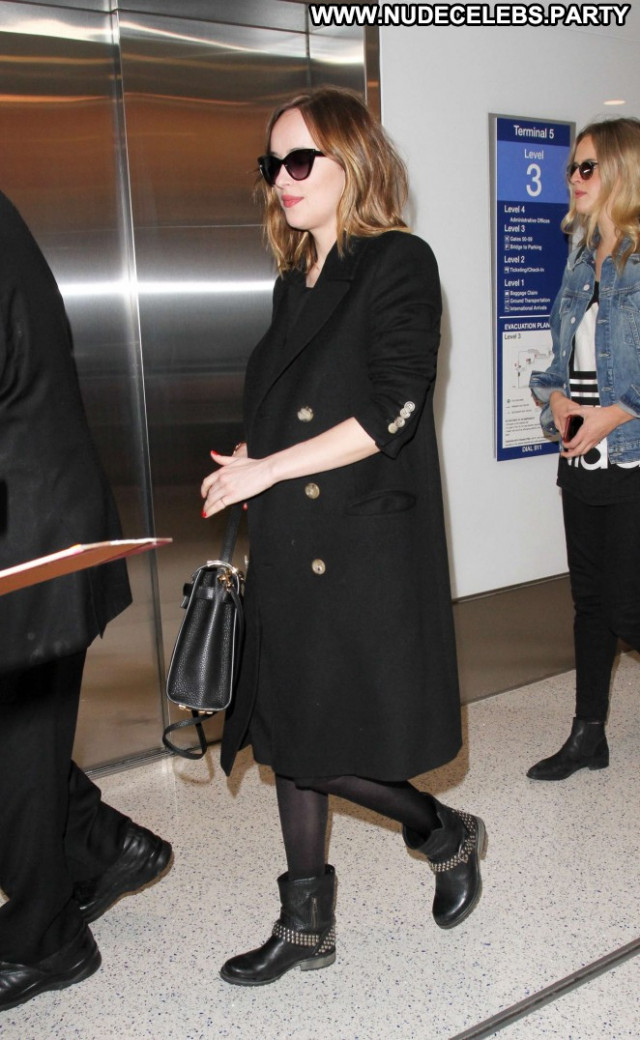 Dakota Johnson Lax Airport Babe Black Celebrity Lax Airport Posing